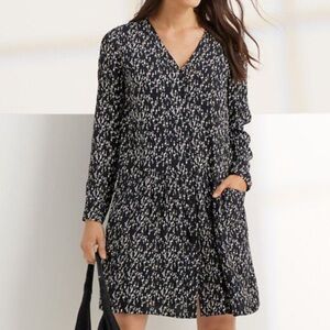 Garnet Hill Dropwaist Button-Up Black Floral Button Front Dress Shirt Size 14